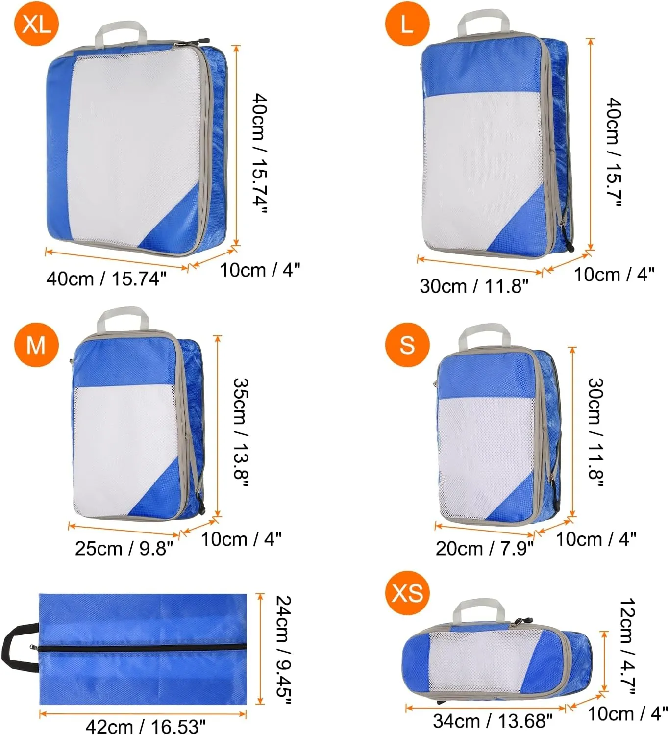 HARFINGTON 6pcs Compression Packing Cube for Suitcases Lightweight Luggage Organizers Bag Travel Essentials Compression Bags for Carry on Suitcases, Blue