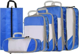 HARFINGTON 6pcs Compression Packing Cube for Suitcases Lightweight Luggage Organizers Bag Travel Essentials Compression Bags for Carry on Suitcases, Blue