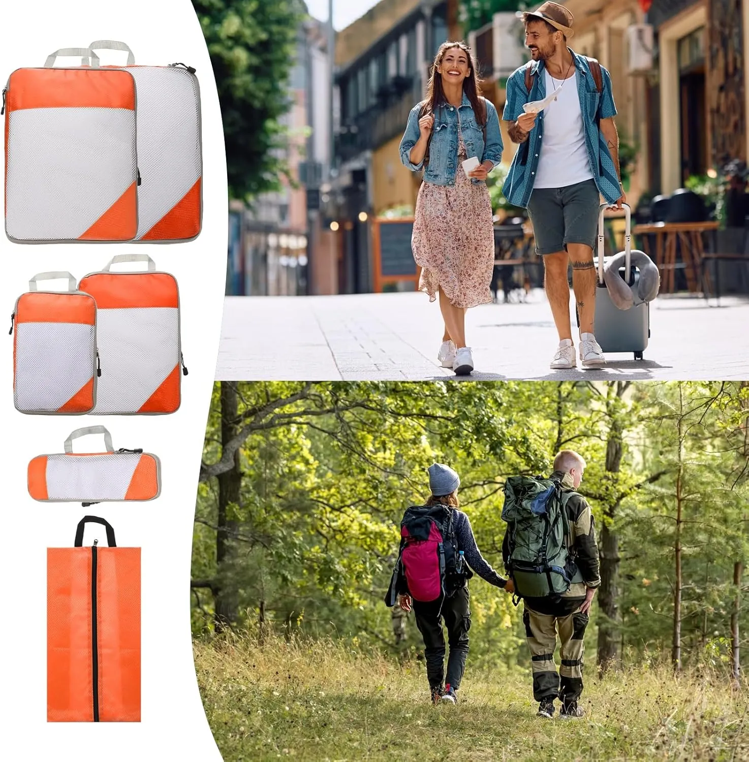 HARFINGTON 6pcs Compression Packing Cube for Suitcases Lightweight Luggage Organizers Bag Travel Essentials Compression Bags for Carry on Suitcases, Orange