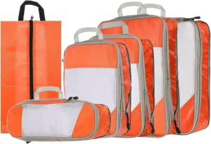 HARFINGTON 6pcs Compression Packing Cube for Suitcases Lightweight Luggage Organizers Bag Travel Essentials Compression Bags for Carry on Suitcases, Orange