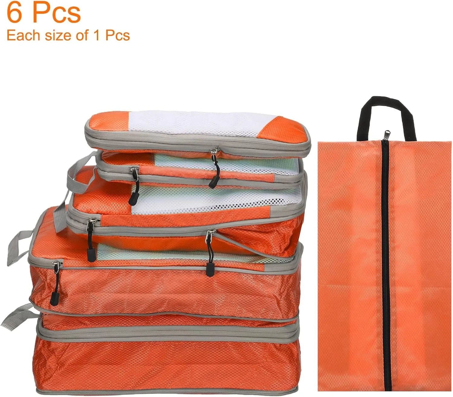 HARFINGTON 6pcs Compression Packing Cube for Suitcases Lightweight Luggage Organizers Bag Travel Essentials Compression Bags for Carry on Suitcases, Orange