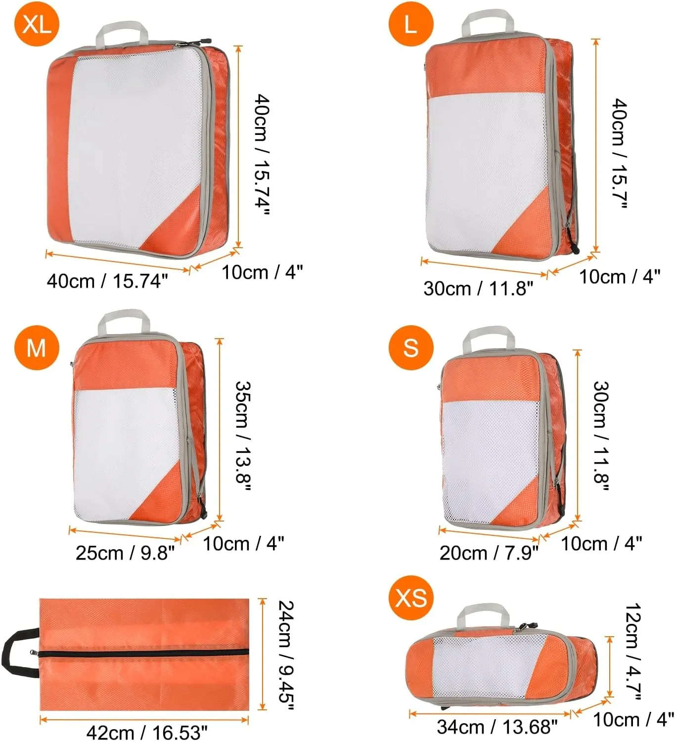HARFINGTON 6pcs Compression Packing Cube for Suitcases Lightweight Luggage Organizers Bag Travel Essentials Compression Bags for Carry on Suitcases, Orange