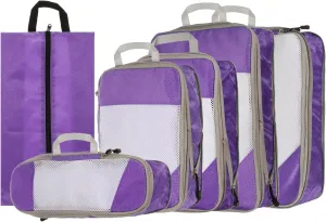 HARFINGTON 6pcs Compression Packing Cube for Suitcases Lightweight Luggage Organizers Bag Travel Essentials Compression Bags for Carry on Suitcases, Purple