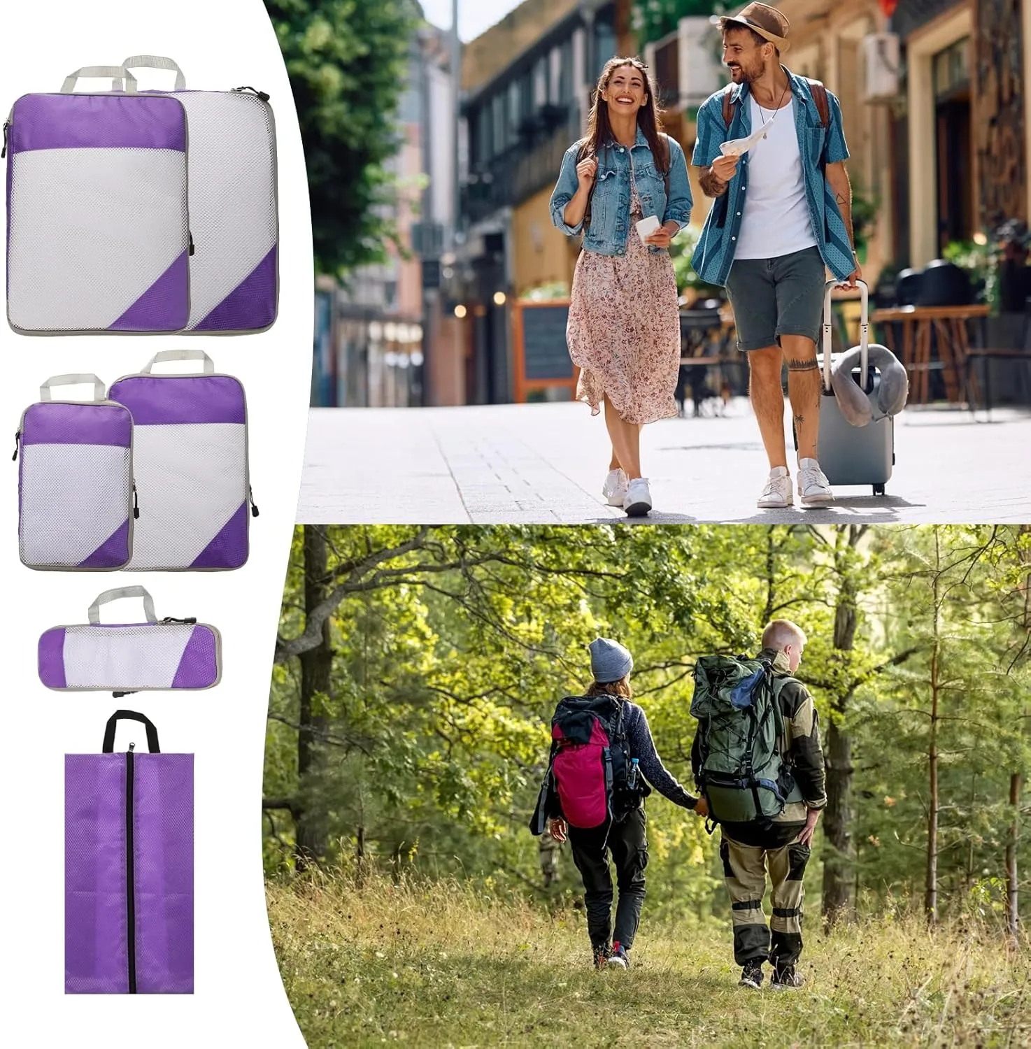 HARFINGTON 6pcs Compression Packing Cube for Suitcases Lightweight Luggage Organizers Bag Travel Essentials Compression Bags for Carry on Suitcases, Purple