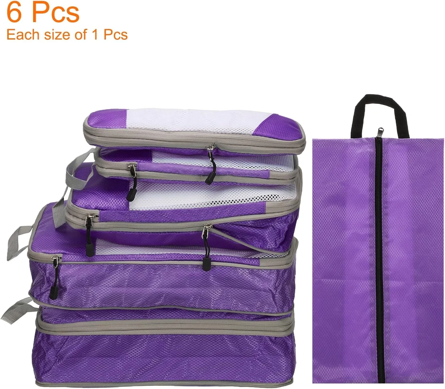 HARFINGTON 6pcs Compression Packing Cube for Suitcases Lightweight Luggage Organizers Bag Travel Essentials Compression Bags for Carry on Suitcases, Purple