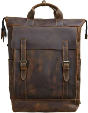 Hiking Daypacks Laptop Bags Cowhide Backpacks Briefcases Mens Leather Casual Daypack Travel Bags (Brown)