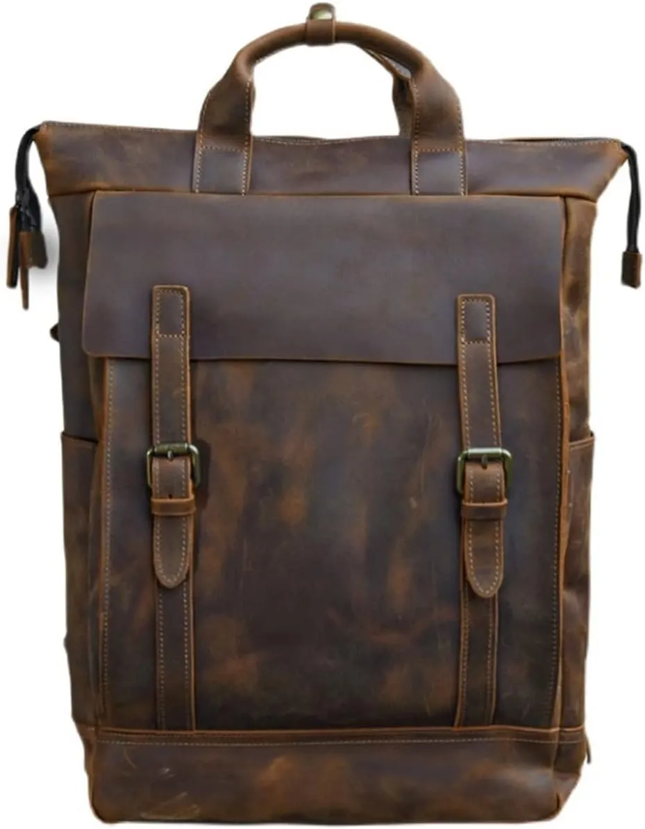 Hiking Daypacks Laptop Bags Cowhide Backpacks Briefcases Mens Leather Casual Daypack Travel Bags (Brown)