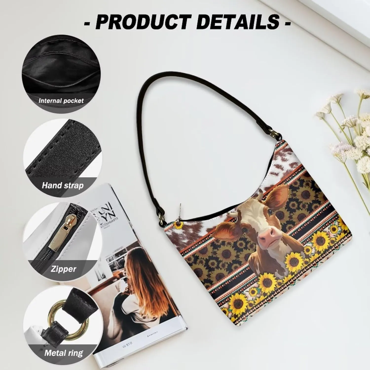 HUGS IDEA Crescent Shoulder Bags for Women Leather Hobo Handbag Under the Arm Purses
