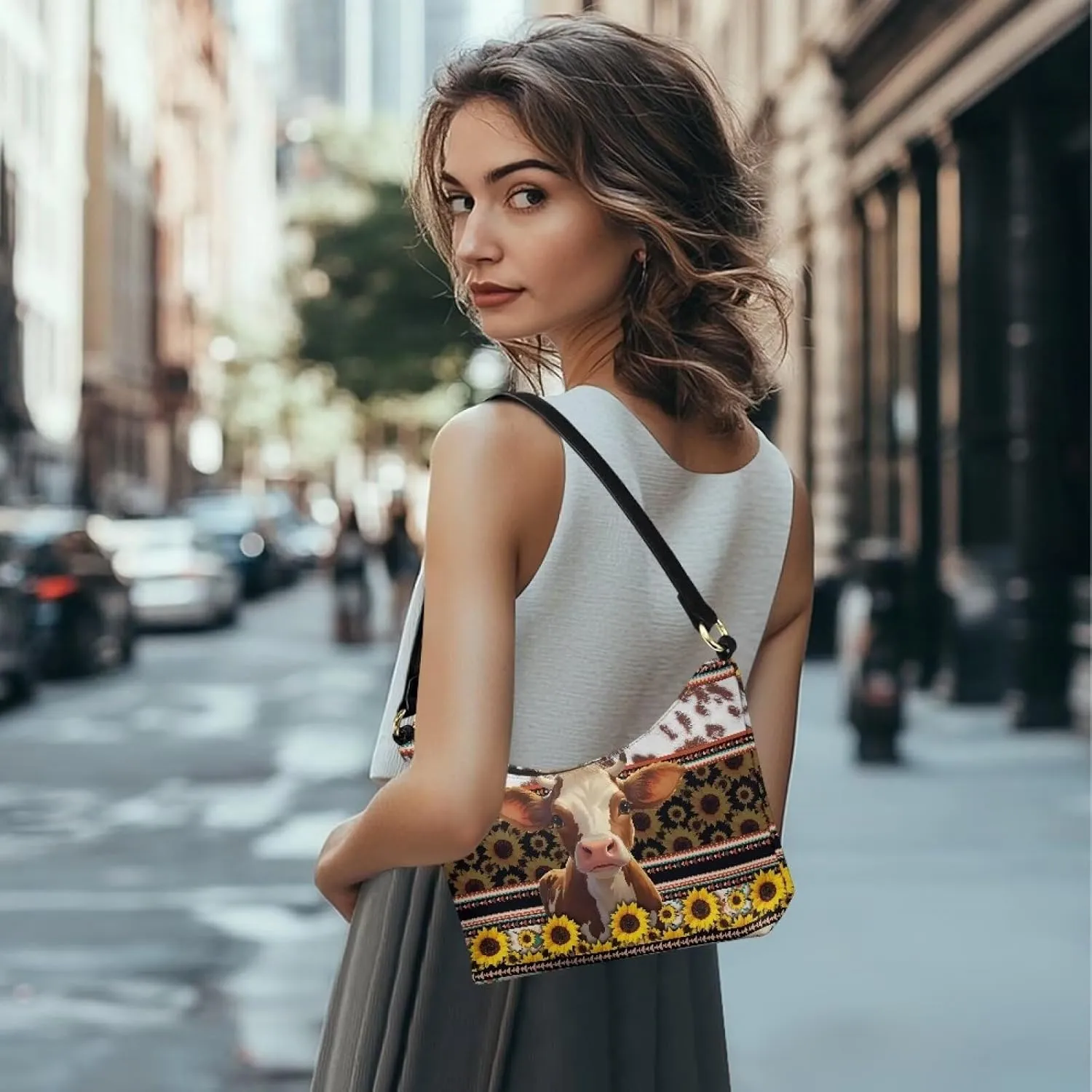 HUGS IDEA Crescent Shoulder Bags for Women Leather Hobo Handbag Under the Arm Purses