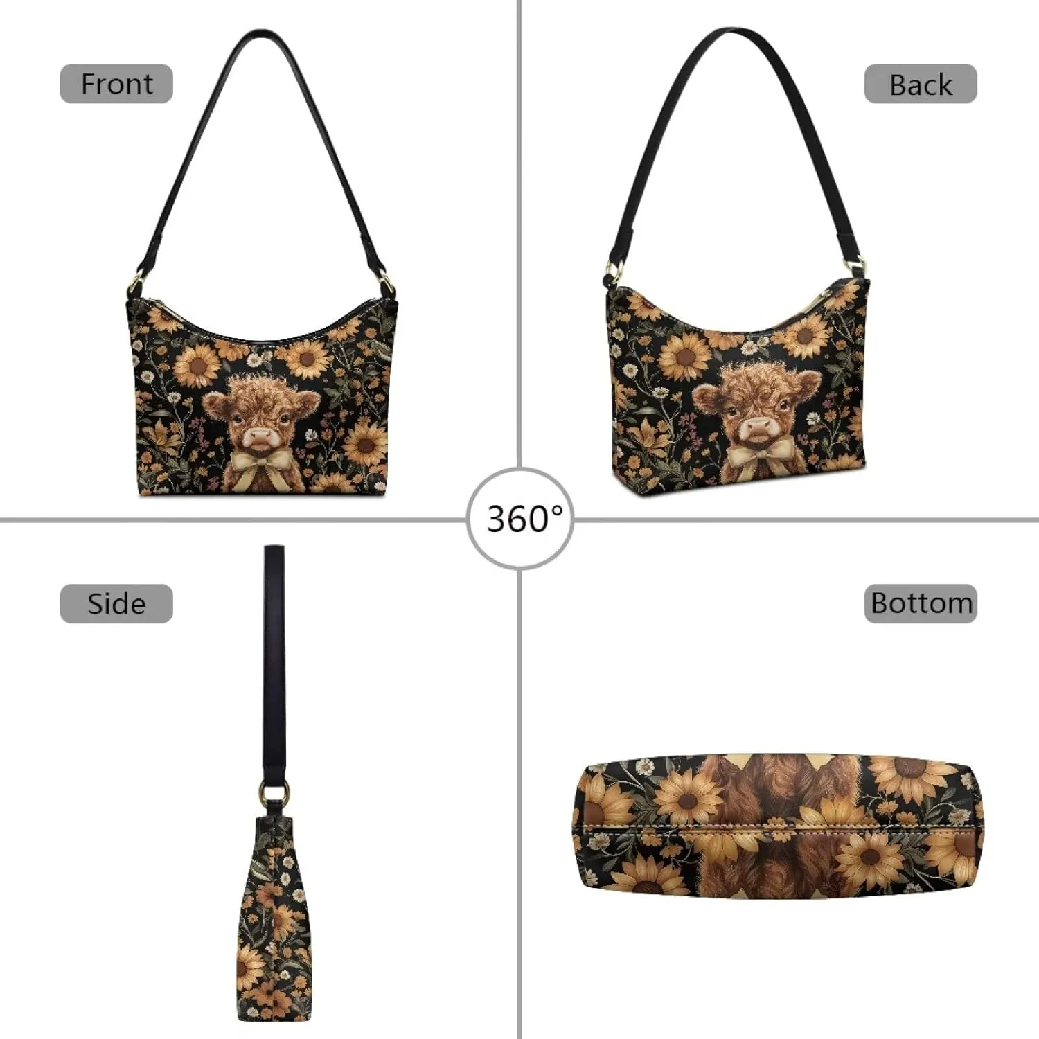 HUGS IDEA Crescent Shoulder Bags for Women Leather Hobo Handbag Under the Arm Purses