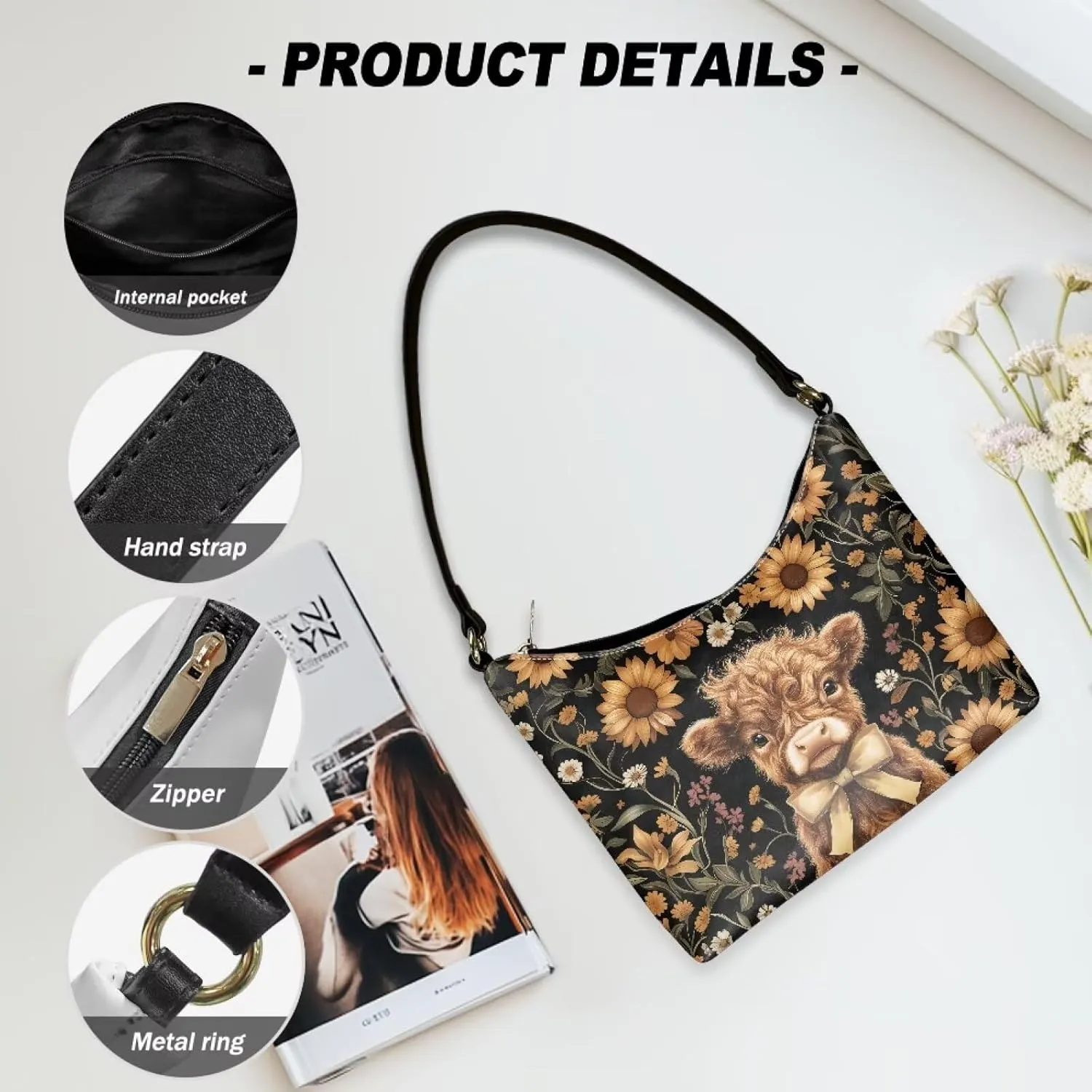 HUGS IDEA Crescent Shoulder Bags for Women Leather Hobo Handbag Under the Arm Purses