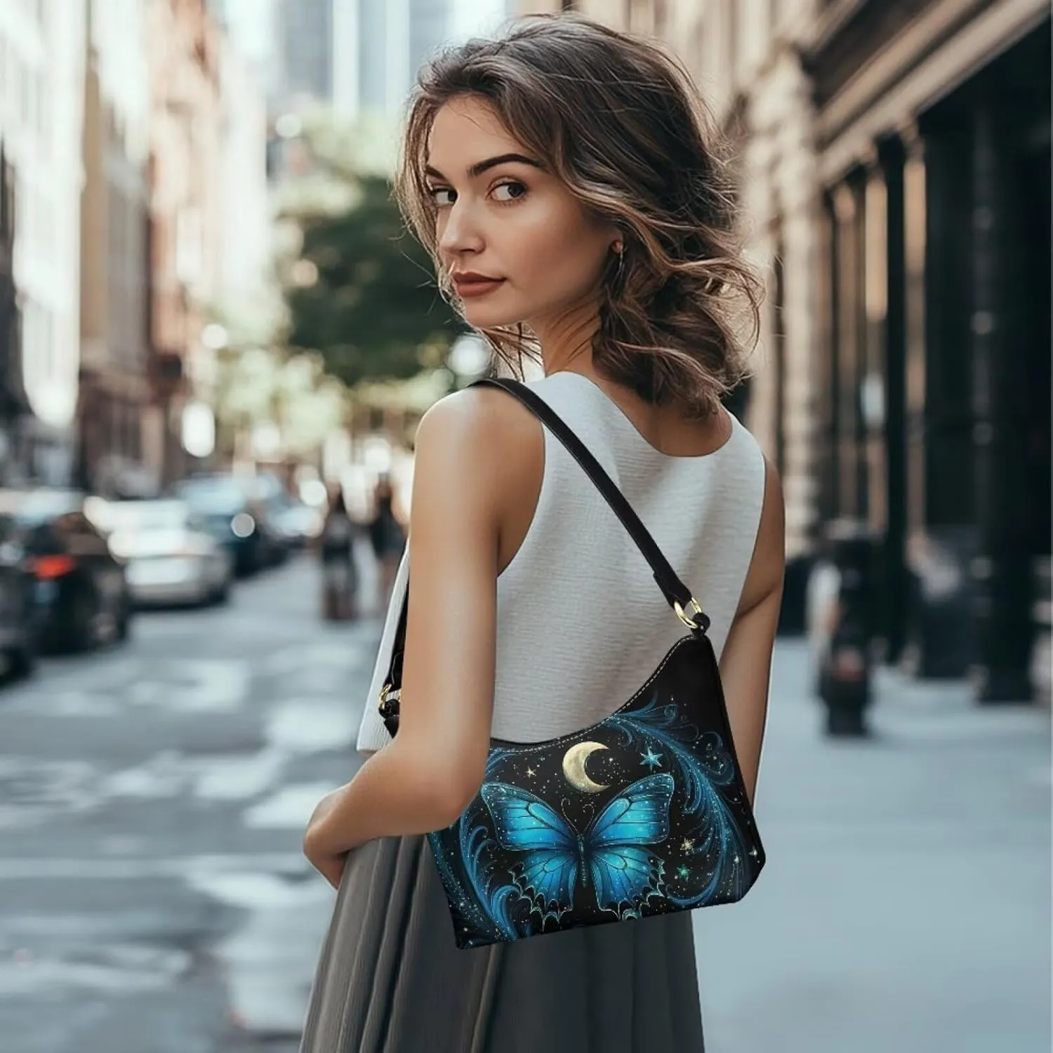 HUGS IDEA Fashion Shoulder Bags for Women Small Crescent Underarm Purse Leather Handbag