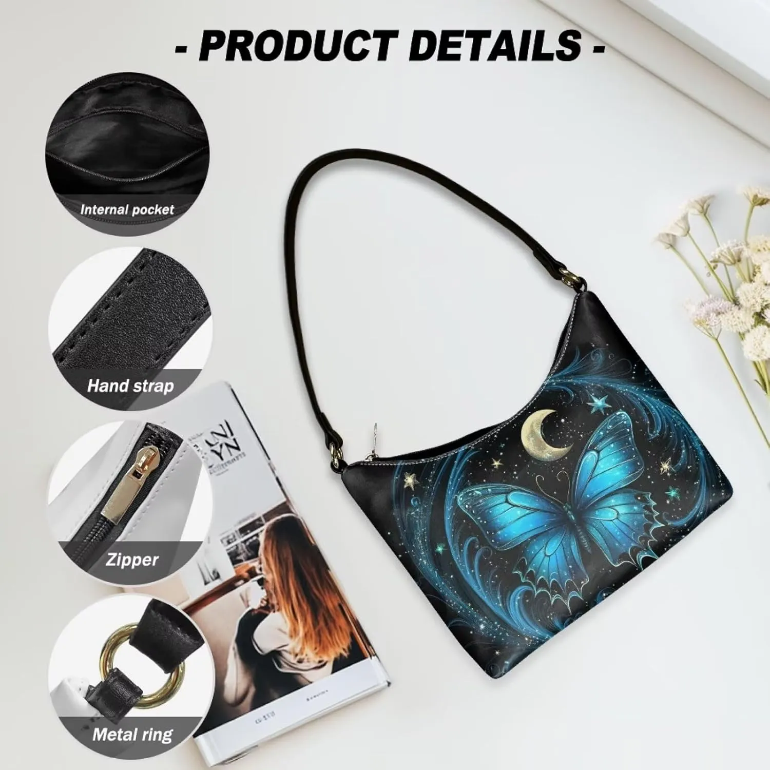 HUGS IDEA Fashion Shoulder Bags for Women Small Crescent Underarm Purse Leather Handbag