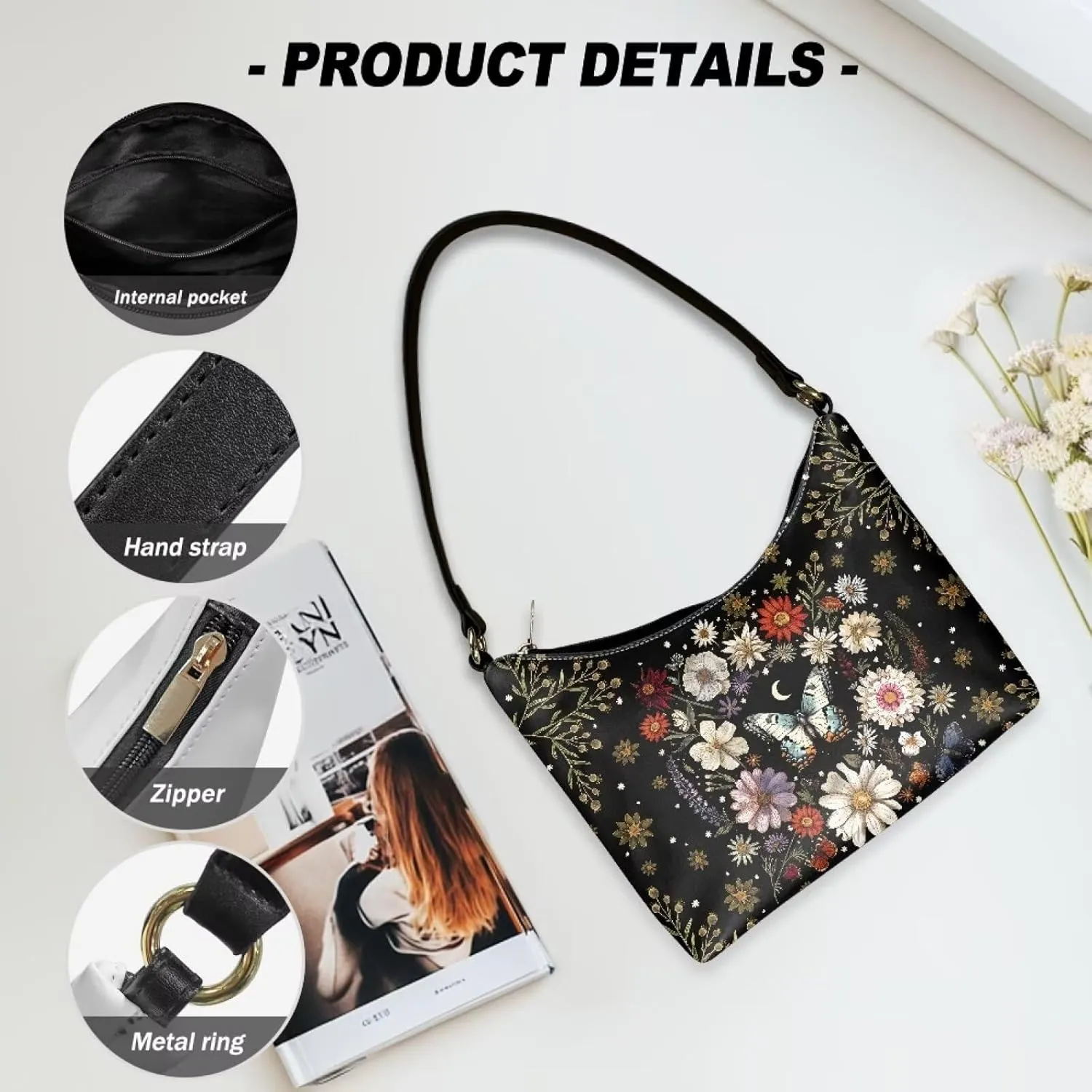 HUGS IDEA Shoulder Bags for Women Small Hobo Tote Handbag Mini Clutch Purse with Zipper Closure