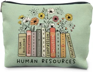 Human Resources Gifts - Appreciation Makeup Bag Pouch, Thank You Gift for HR Manager Director, Boho Floral Cosmetic Toiletry Bag for Women (Green)