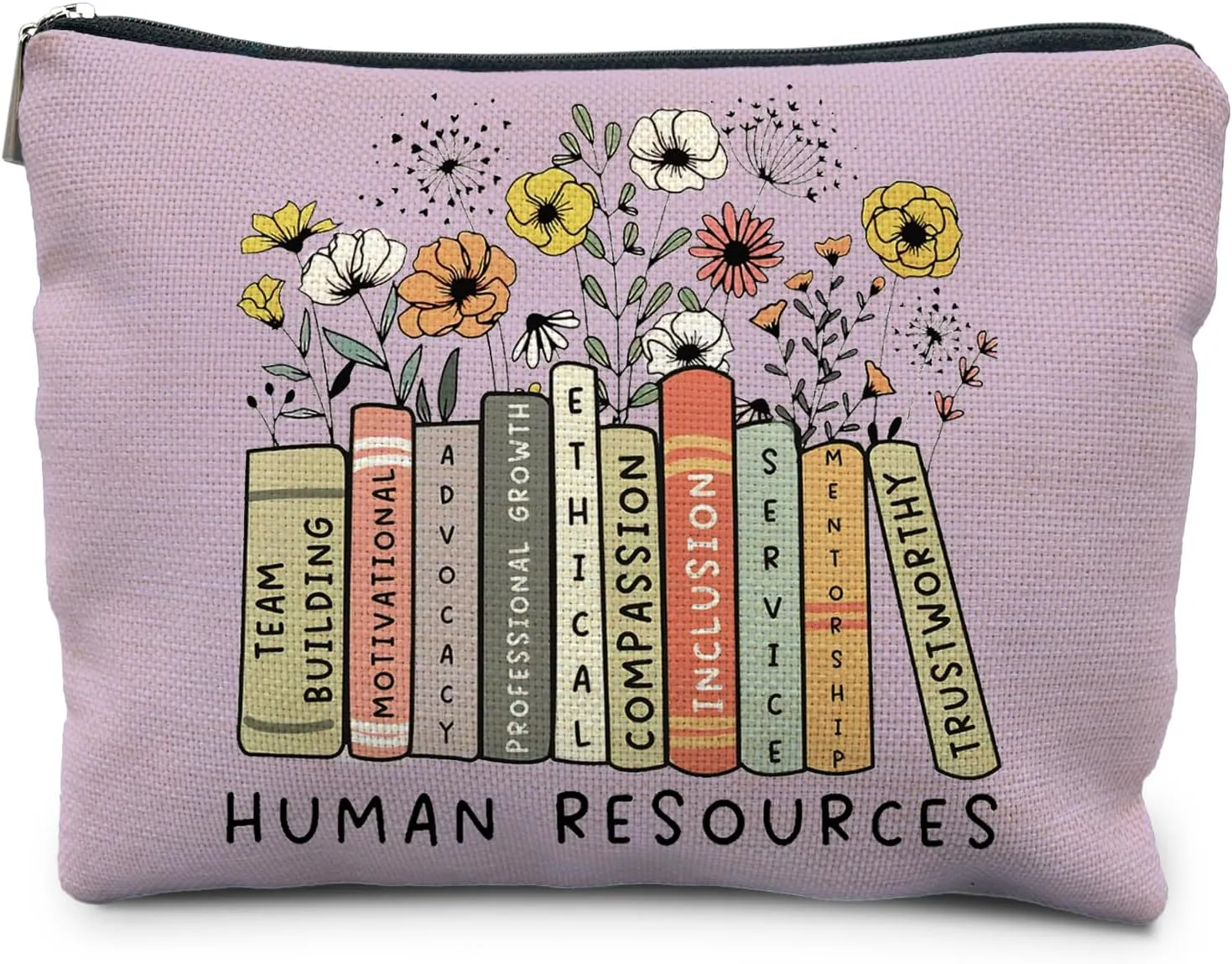 Human Resources Gifts - Makeup Bag Pouch, Thank You Gifts for HR Manager Director, Boho Floral Cosmetic Bag Toiletry Bag for Women (Purple)