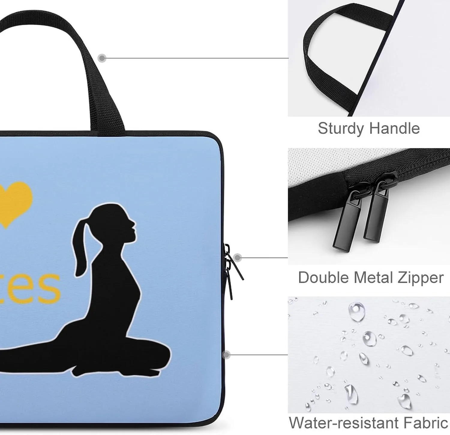 I Love Pilates Yoga Laptop Sleeve Portable Waterproof Computer Bag Pouch Handbag Protective Sleeve