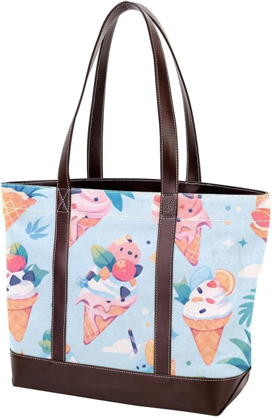 Ice Cream-874 Tote Bags Durable Leather Canvas Purses and Handbags for Women Top Handle Shoulder Satchel Hobo Bags