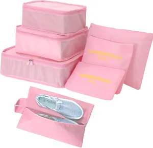 INVODA 7 piece Multi-size Packing Cubes for Travel Suitcase Organizer Bags Lightweight Travel Bags (Pink)