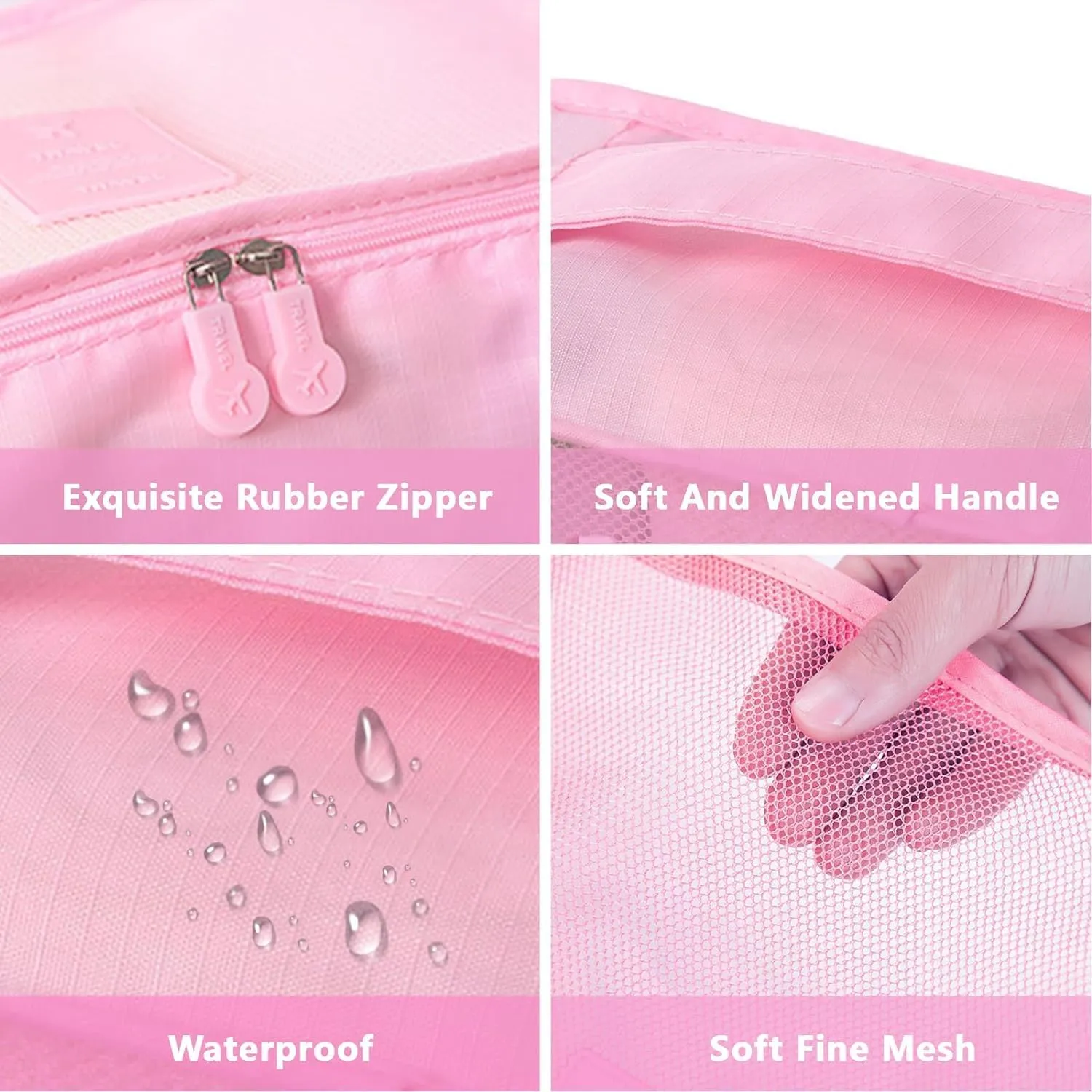 INVODA 7 piece Multi-size Packing Cubes for Travel Suitcase Organizer Bags Lightweight Travel Bags (Pink)