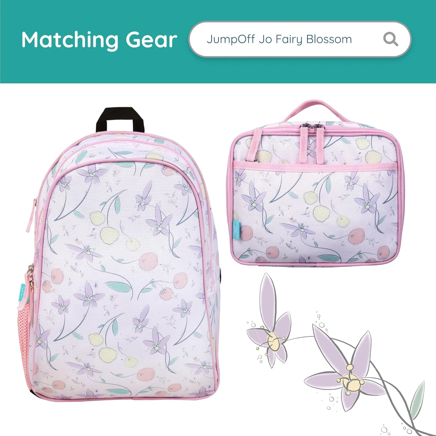 JumpOff Jo by Wildkin Overnighter Duffel Bag  Lightweight Travel Bag for Kids - Fairy Blossom