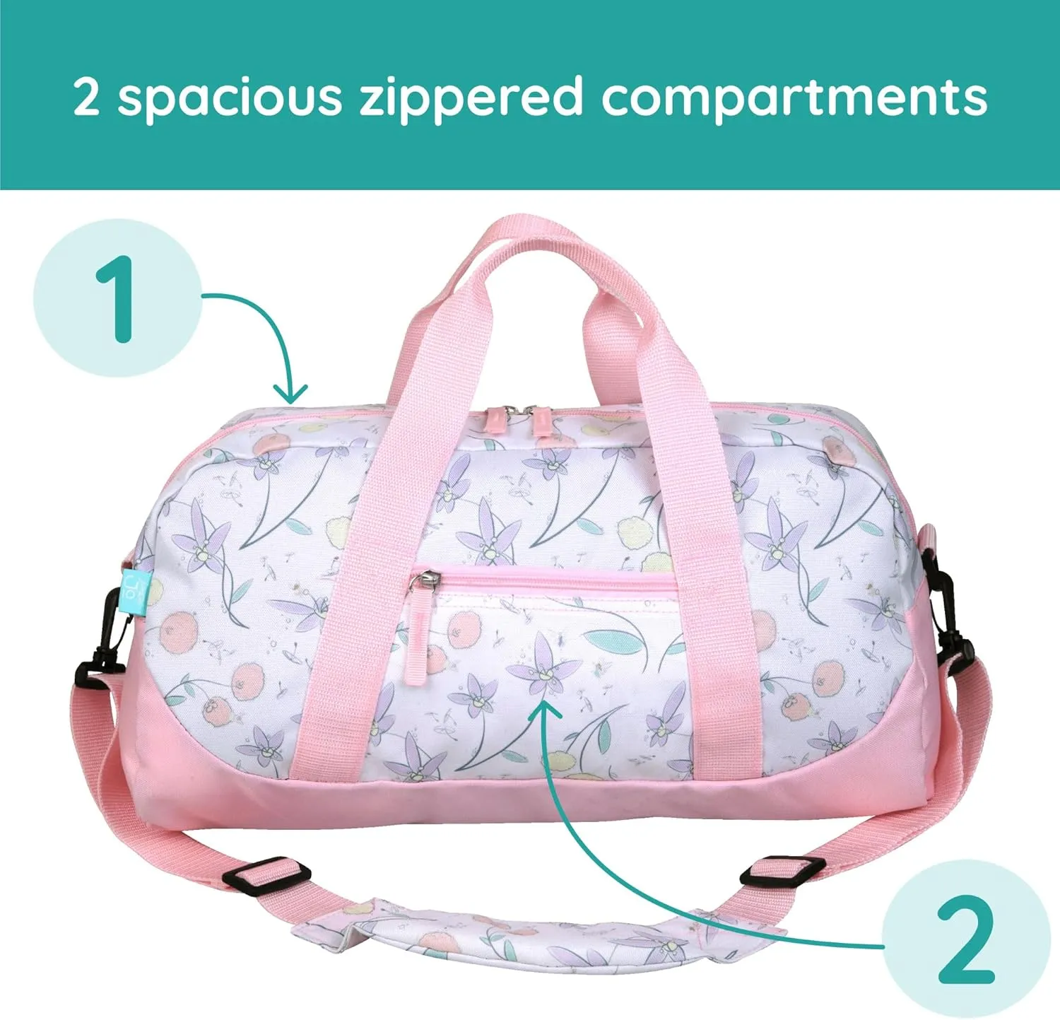 JumpOff Jo by Wildkin Overnighter Duffel Bag  Lightweight Travel Bag for Kids - Fairy Blossom