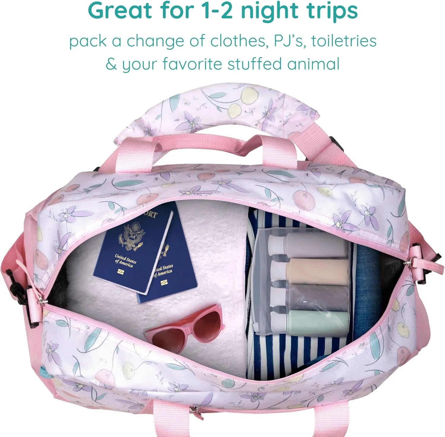 JumpOff Jo by Wildkin Overnighter Duffel Bag  Lightweight Travel Bag for Kids - Fairy Blossom