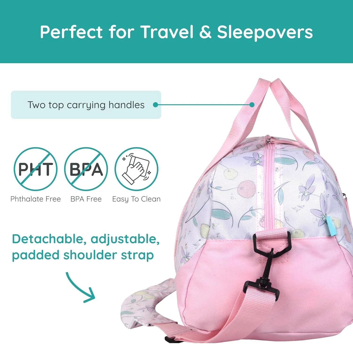 JumpOff Jo by Wildkin Overnighter Duffel Bag  Lightweight Travel Bag for Kids - Fairy Blossom