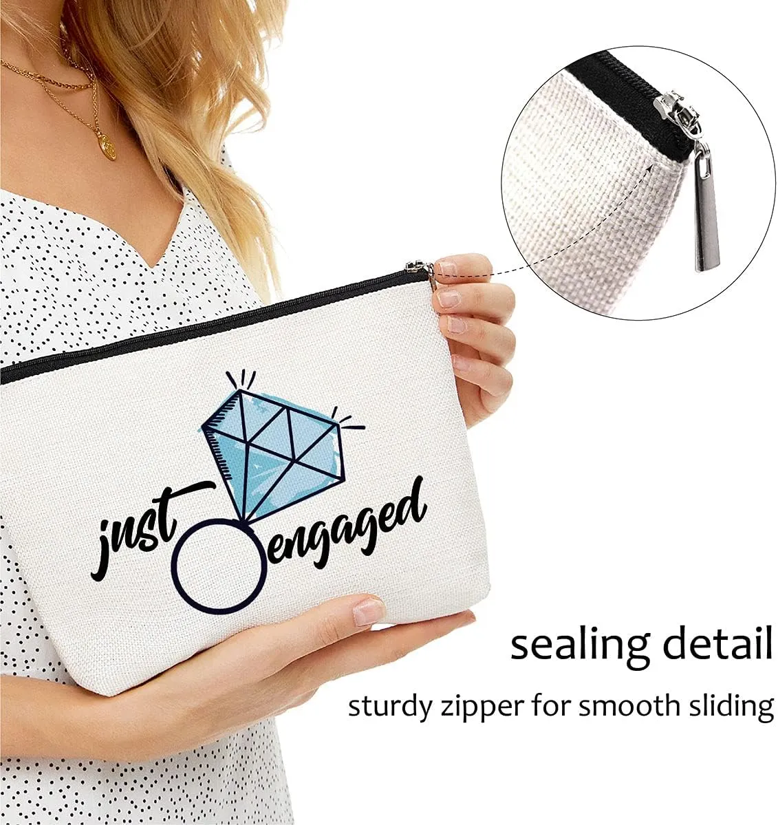 Just Engaged Gift, Bride Makeup Bag, Engagement Gift for Bride, Newly Engaged,Bridal Shower Gifts, Bride Cosmetic Bag, Gift for Bride, Bride Gift, New Bride Gift