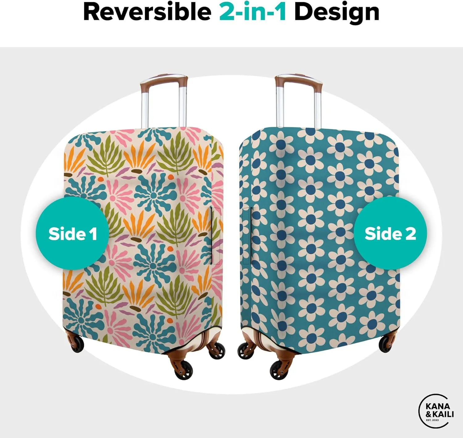 Kana & Kaili 2-in-1 Reversible Luggage Cover | Stylish Suitcase Covers | Spandex TSA Approved | Sleeves for Suitcases | Groovy M