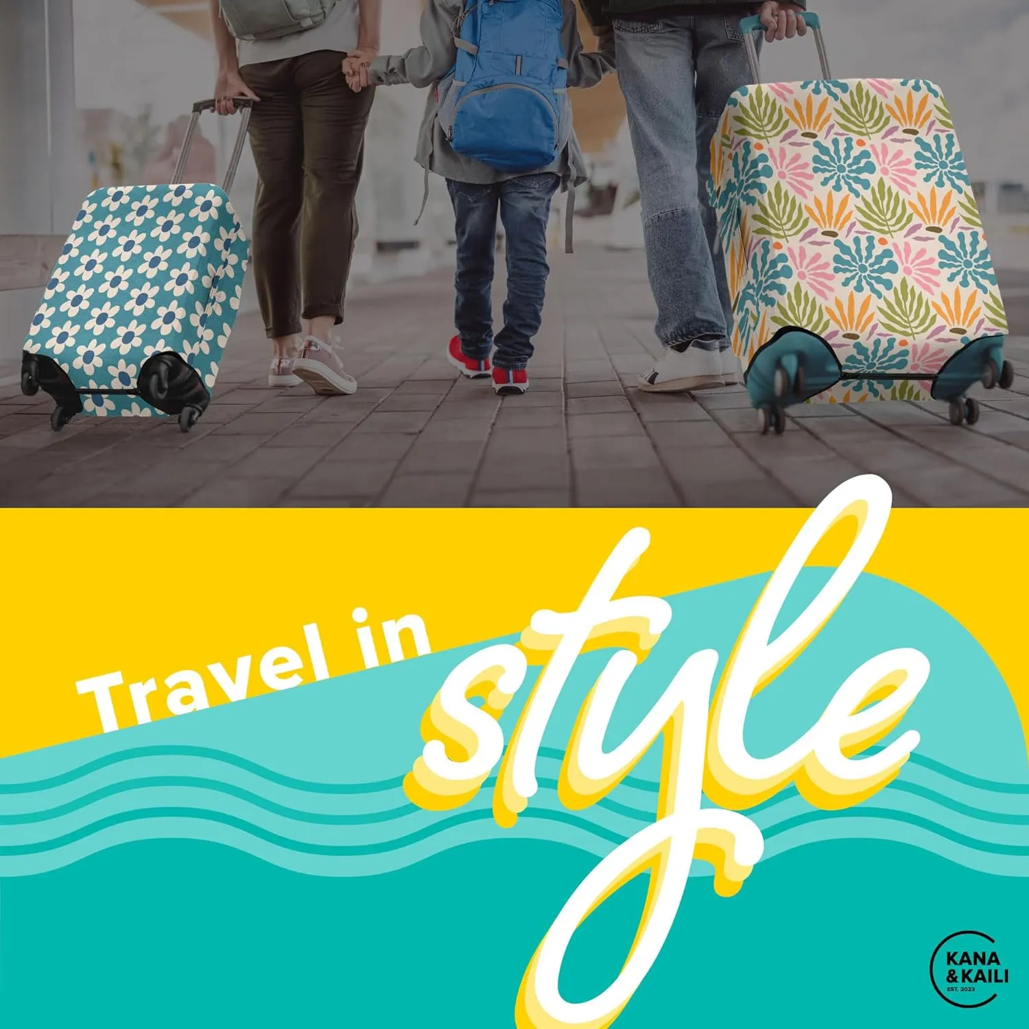 Kana & Kaili 2-in-1 Reversible Luggage Cover | Stylish Suitcase Covers | Spandex TSA Approved | Sleeves for Suitcases | Groovy M