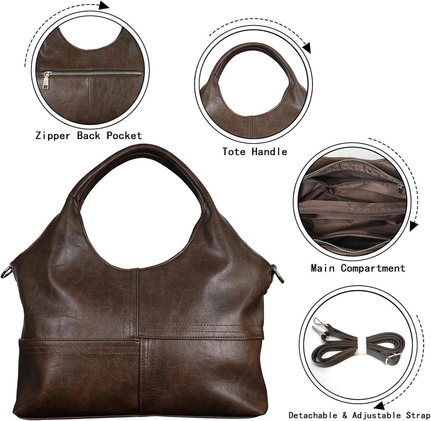 KOGTLA Vegan Leather Purses for Women with Detachable Satchel Strap, Ladies Handbags, Tote Hobo Bags with Top Handle