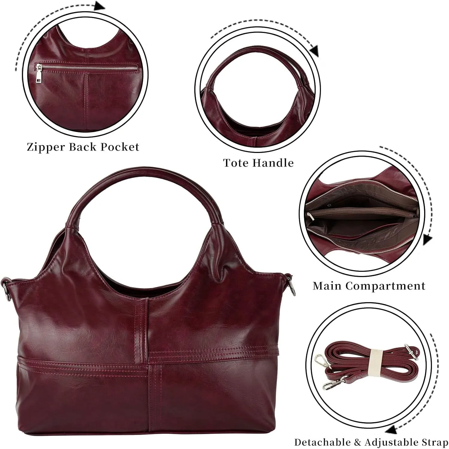 KOGTLA Vegan Leather Purses for Women with Detachable Satchel Strap, Ladies Handbags, Tote Hobo Bags with Top Handle