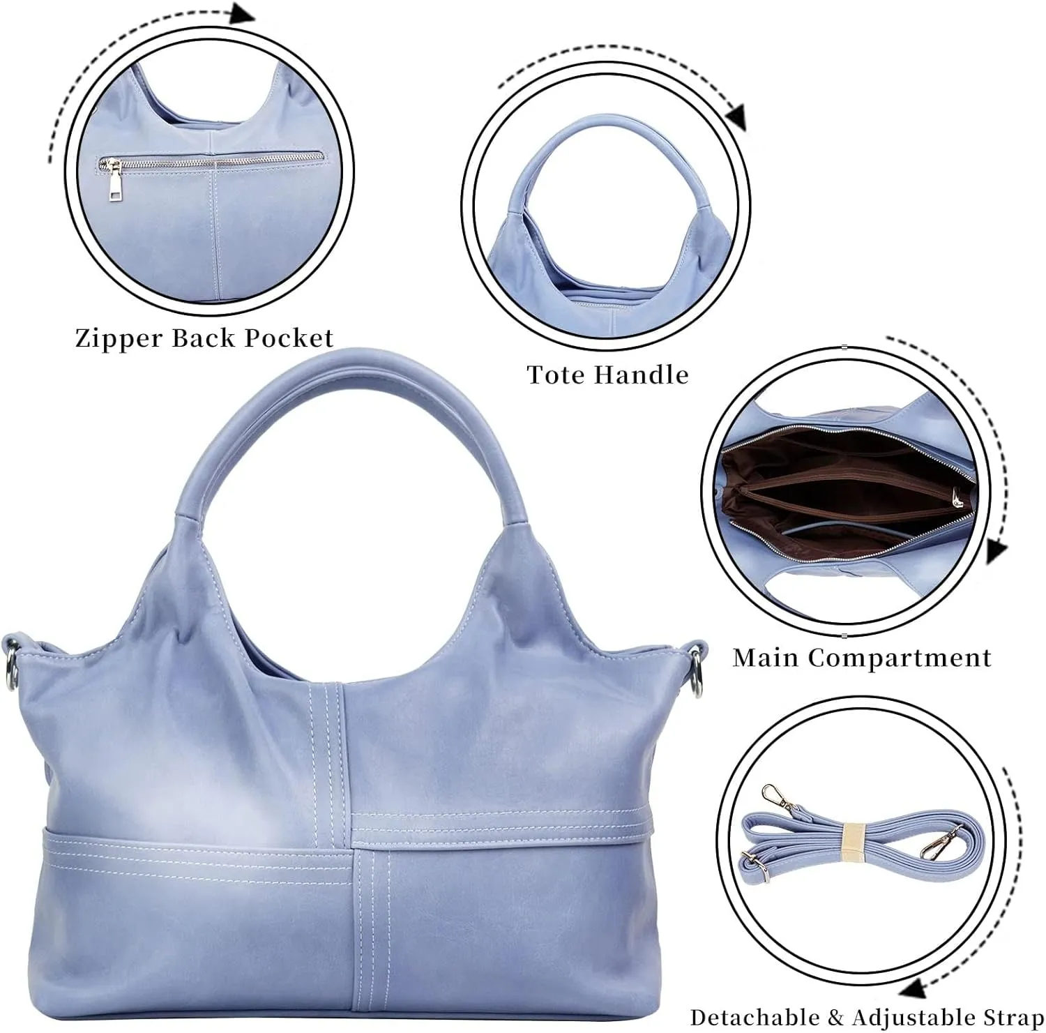 KOGTLA Vegan Leather Purses for Women with Detachable Satchel Strap, Ladies Handbags, Tote Hobo Bags with Top Handle