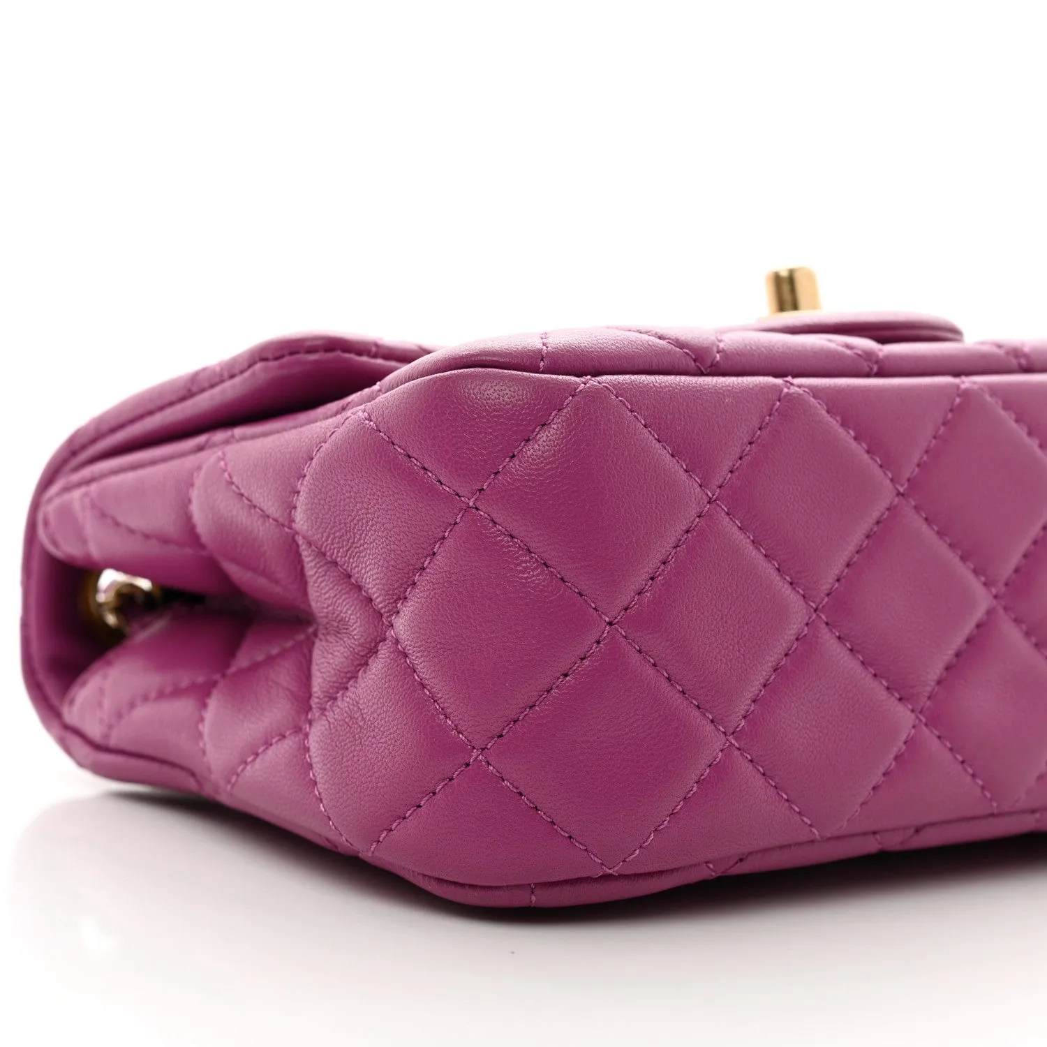 Lambskin Quilted Mini Pearl Crush Flap Purple