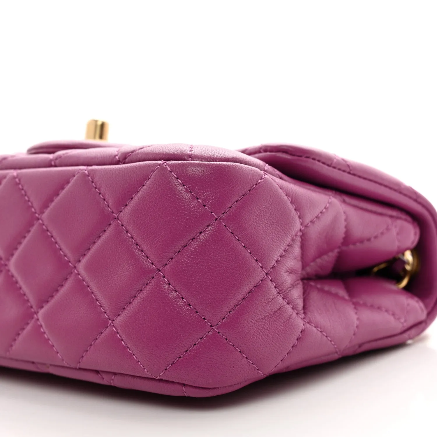 Lambskin Quilted Mini Pearl Crush Flap Purple