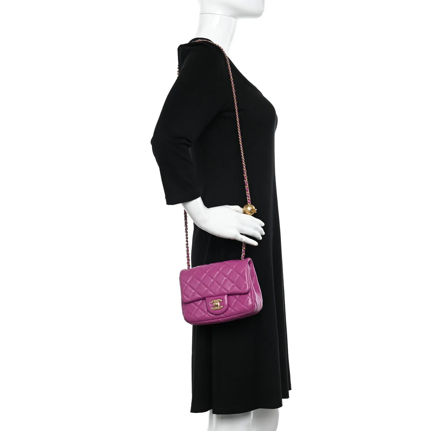 Lambskin Quilted Mini Pearl Crush Flap Purple