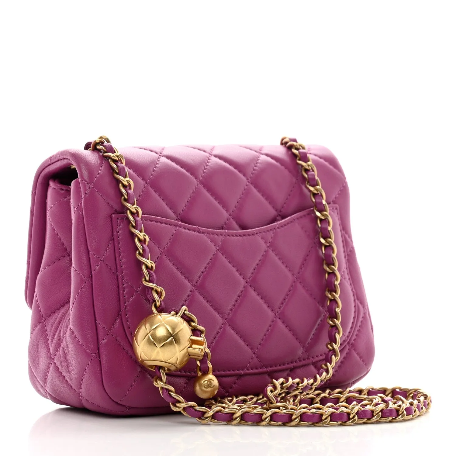 Lambskin Quilted Mini Pearl Crush Flap Purple