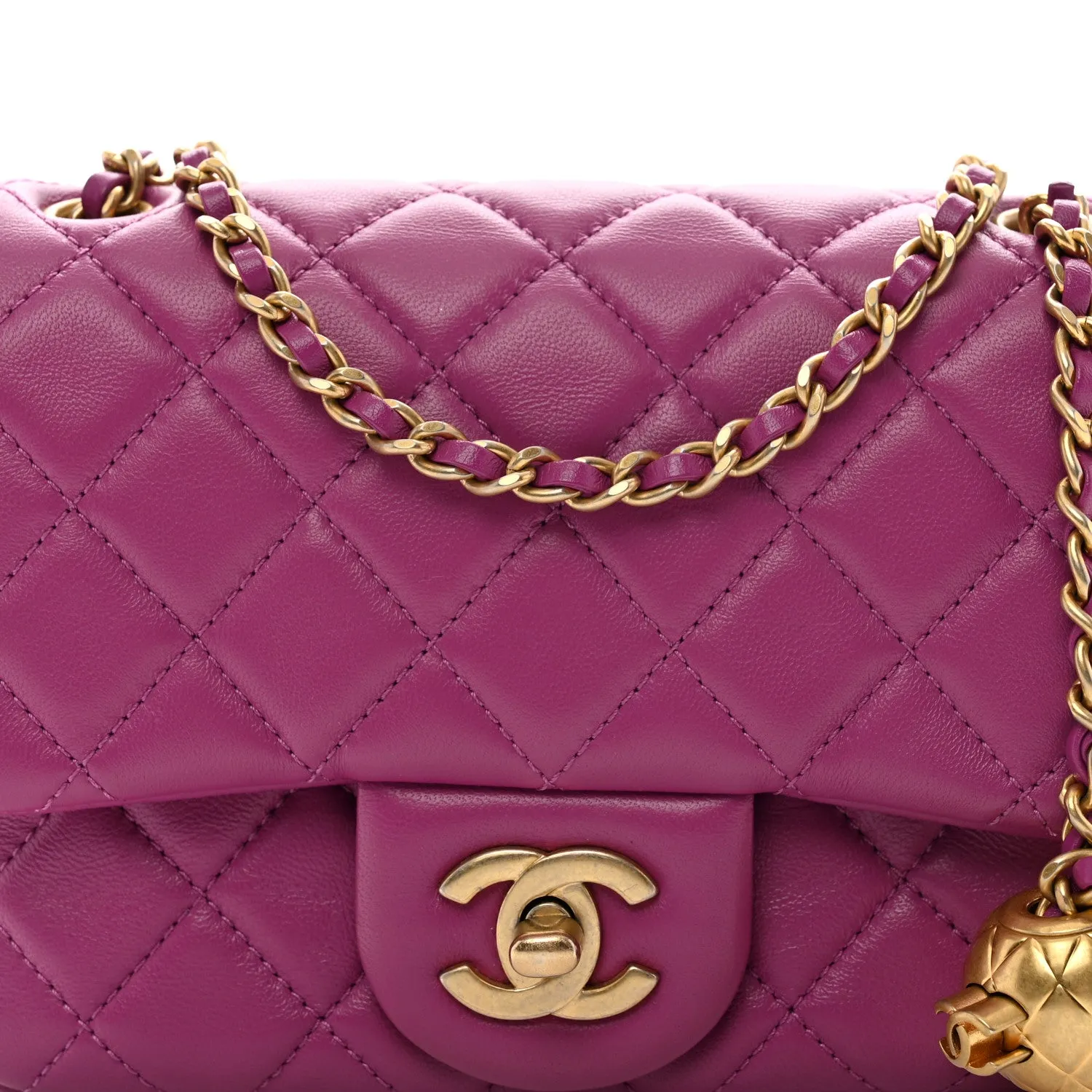 Lambskin Quilted Mini Pearl Crush Flap Purple