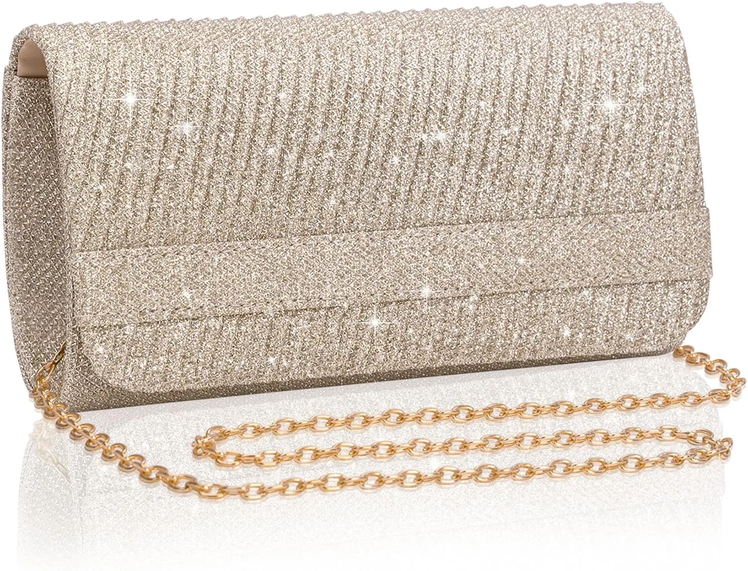 Larcenciel Elegant Evening Clutch Purse for Woman with Chain Strap for Party, Wedding, Prom, Formal Event, 8 x 4 x 2.4 inches