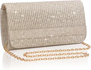 Larcenciel Elegant Evening Clutch Purse for Woman with Chain Strap for Party, Wedding, Prom, Formal Event, 8 x 4 x 2.4 inches