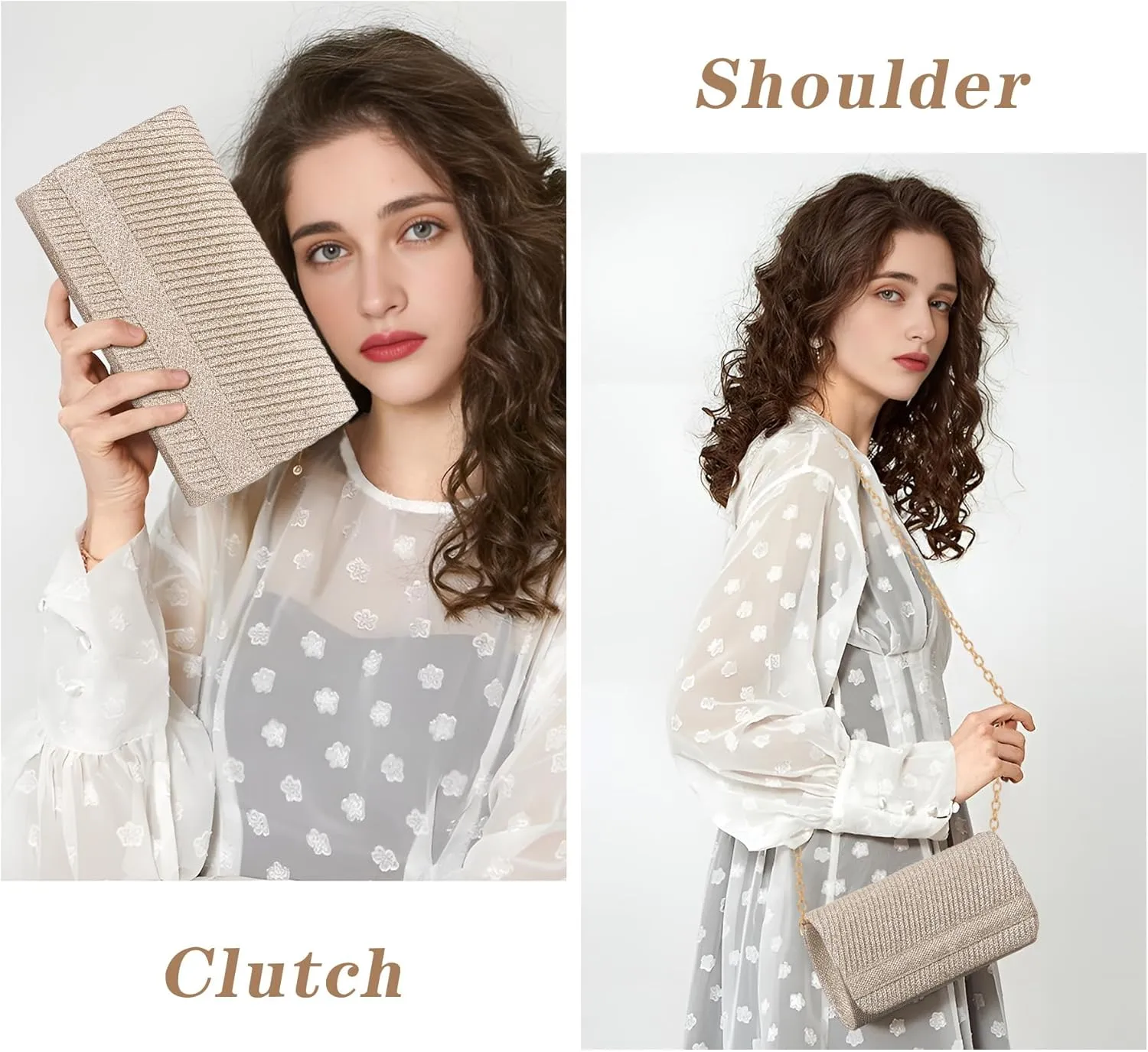Larcenciel Elegant Evening Clutch Purse for Woman with Chain Strap for Party, Wedding, Prom, Formal Event, 8 x 4 x 2.4 inches