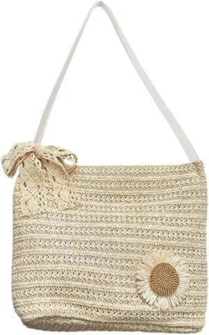 Large Woven Tote Bag for Women Stylish Summer Beach Handbag Versatile Straw Shoulder Bag for Travel Shopping and Daily Use present for Mom Daughter Friends Sunflower