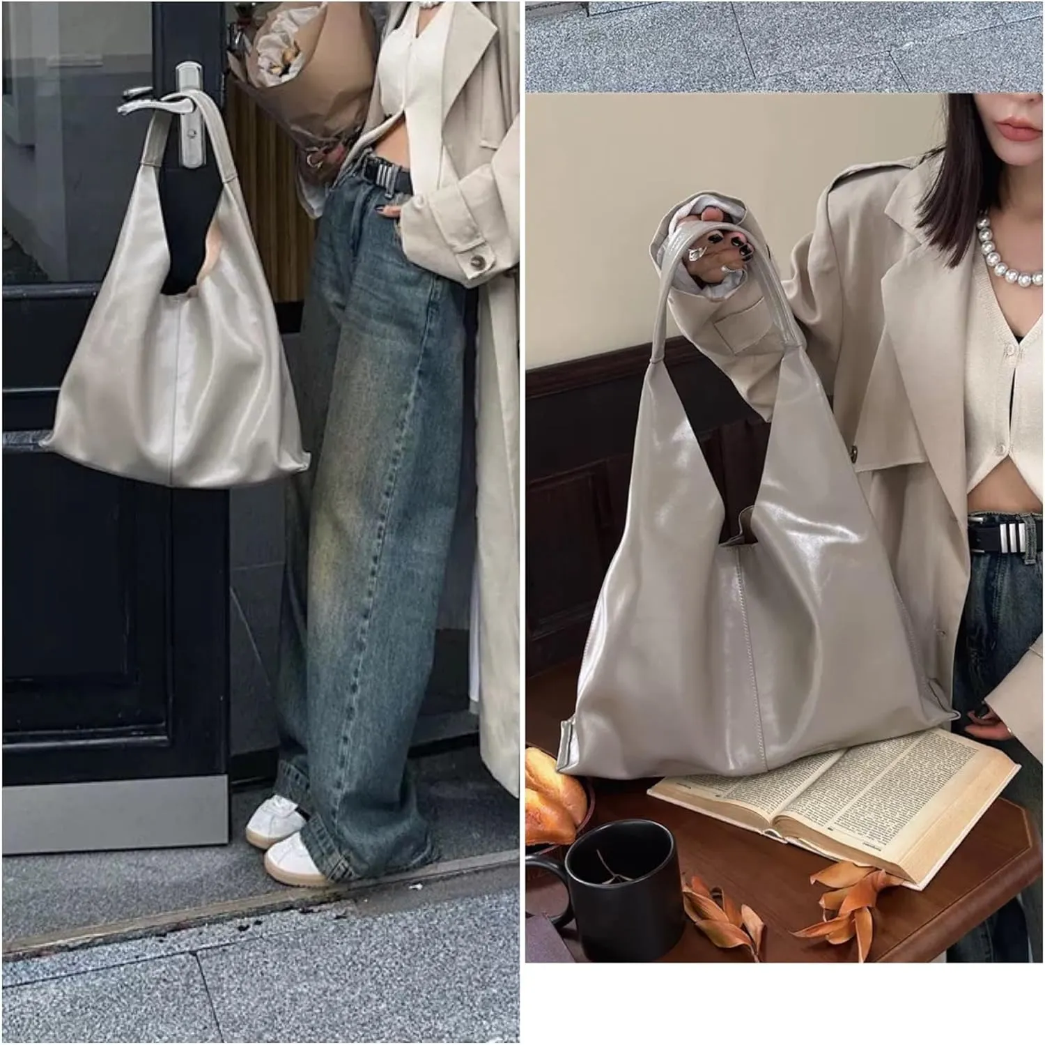 Leather Handbags, 2Pcs Trendy Tote Bags Oversized Hobo Bags Women's Work Tote Bags Vegan Leather Handbags for Travel