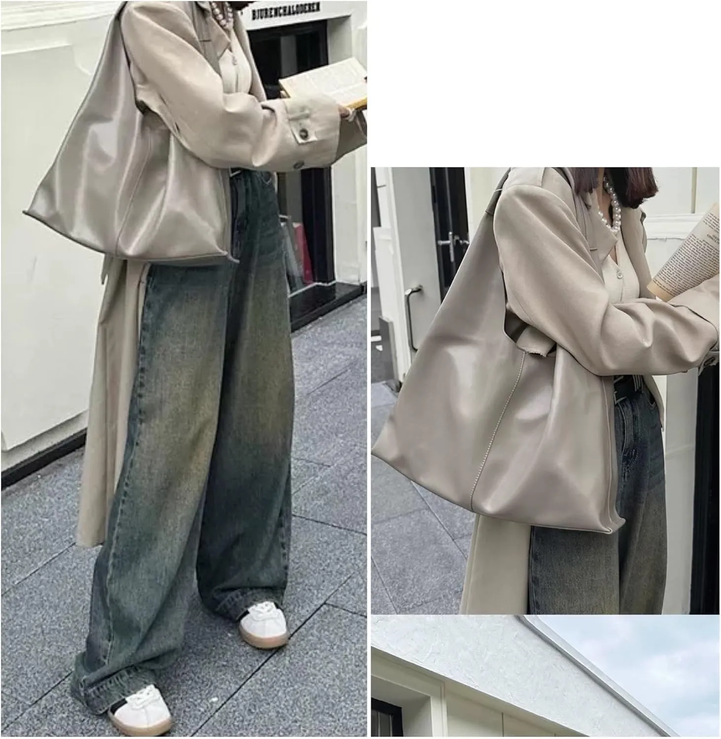 Leather Handbags, 2Pcs Trendy Tote Bags Oversized Hobo Bags Women's Work Tote Bags Vegan Leather Handbags for Travel
