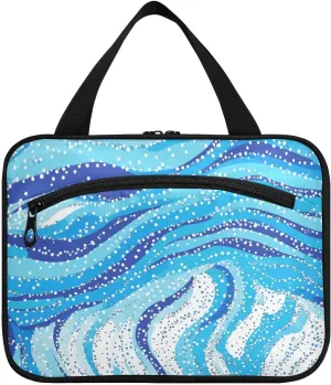Light Blue Wave Snowflake hanging travel bags for toiletries with hook, designer chic cosmetic organizer for women must haves travel maleta para maquillaje M