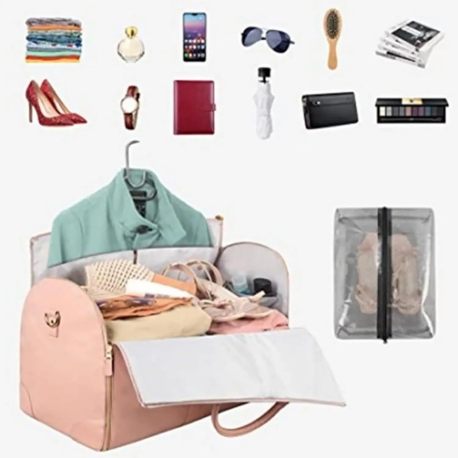 Lucshy Travel Bag, Garment Duffle Bags for Travel, Travel Her Foldable Clothing Bag, Versatile Folding Clothing Luggage Bag, Travel Bag Hanging Clothes Duffel Bag (White)