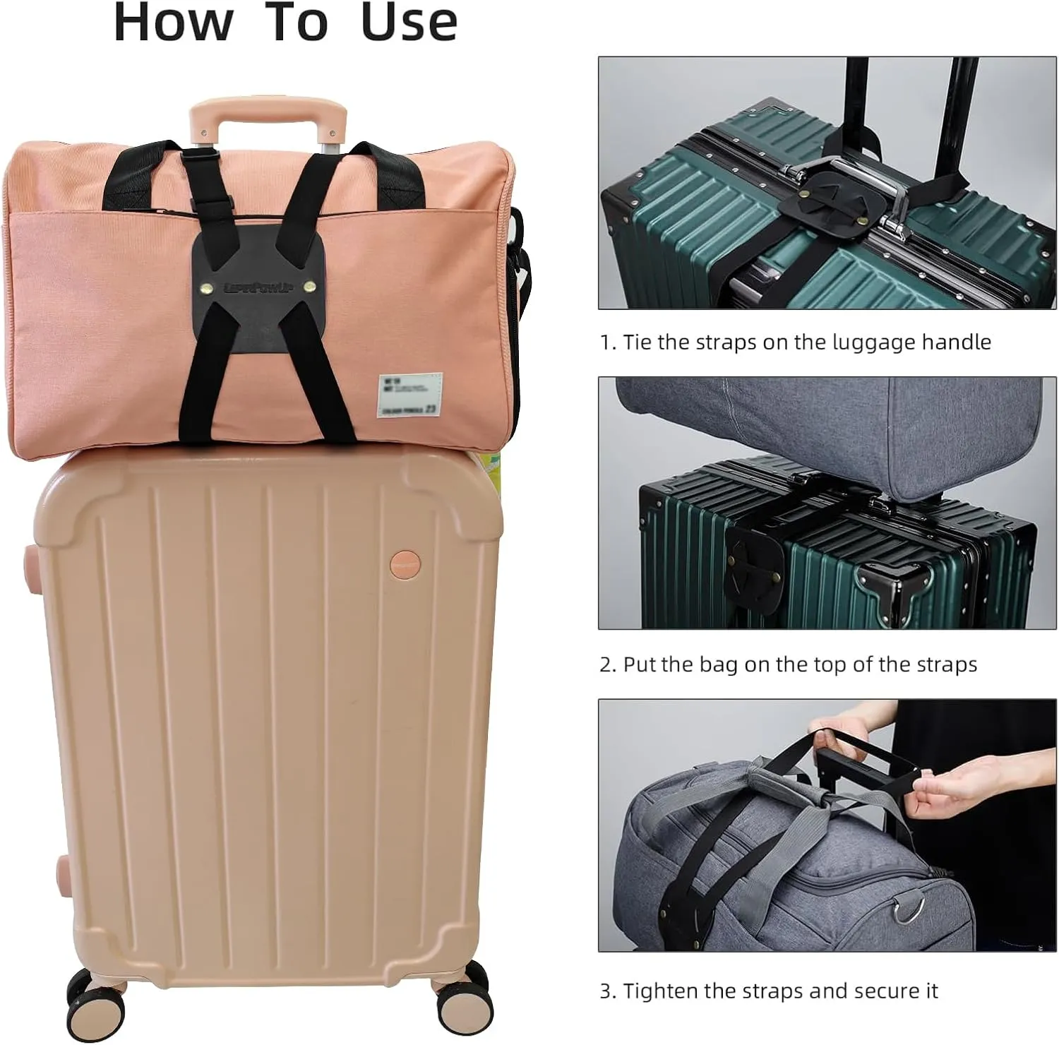 Luggage Straps Bag Bungees, Adjustable TSA-Approved  High Elastic Suitcase Belt for Securing Carry-On (2 Pack Black)