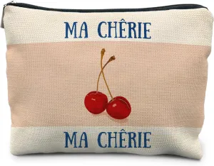 Ma Cherie Cherry Makeup Bag, Vintage Trendy French Cosmetic Bags Toiletry Bag for Women, Cherry Accessories for Women, Cherry Stuff, Aesthetic Makeup Bag