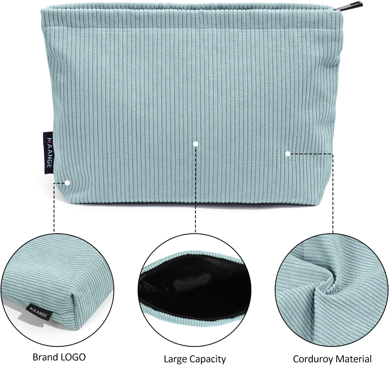 MAANGE Small Makeup Bag For Purse, Travel Cosmetic Bag Makeup Pouch Corduroy Portable Versatile Zipper Pouch For Women (GREEN)